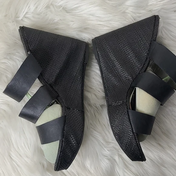 Circus by Sam Edelman Slip On Wedge Sandals Size 9.5 Black Woven Fabric Spring - Picture 7 of 9